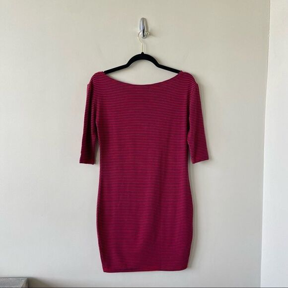 Azalea-red & Navy Stripe 3/4 Sleeve Mini Bodycon Dress (Small) - Picture 2 of 8